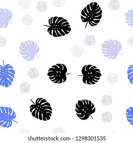 Light Blue, Yellow vector seamless natural pattern with flowers, leaves. Colorful illustration in doodle style with leaves, flowers. Design for textile, fabric, wallpapers.