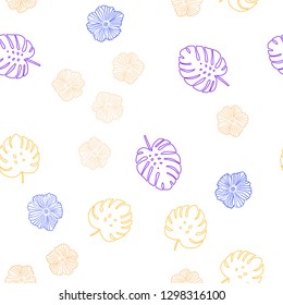 Light Blue, Yellow vector seamless elegant pattern with flowers, leaves. Leaves and flowers with gradient on white background. Design for wallpaper, fabric makers.