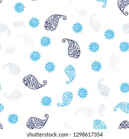 Light Blue, Yellow vector seamless doodle pattern with leaves and flowers. An elegant bright illustration with leaves and flowers. Design for textile, fabric, wallpapers.