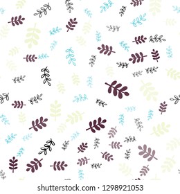 Light Blue, Yellow vector seamless elegant wallpaper with leaves, branches. Colorful abstract illustration with leaves in doodle style. Texture for window blinds, curtains.