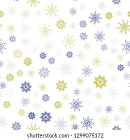Light Blue, Yellow vector seamless template with ice snowflakes. Blurred decorative design in xmas style with snow. Design for textile, fabric, wallpapers.