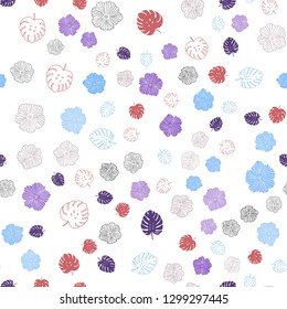 Light Blue, Yellow vector seamless doodle backdrop with leaves, flowers. Colorful abstract illustration with leaves in doodle style. Pattern for design of fabric, wallpapers.