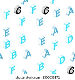 Light Blue, Yellow vector seamless layout with 3D latin alphabet. Abstract illustration with 3D ABC symbols. Texture for window blinds, curtains.