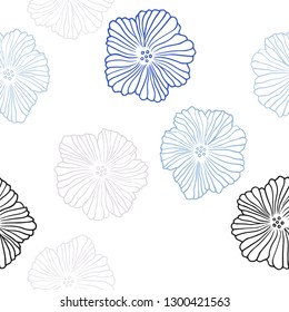 Light Blue, Yellow vector seamless abstract backdrop with flowers. Abstract illustration with flowers in doodles style. Pattern for design of fabric, wallpapers.