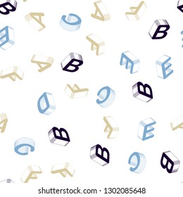 Light Blue, Yellow vector seamless pattern with 3D ABC symbols. Colorful 3D alphabet signs with gradient on white background. Design for wallpaper, fabric makers.