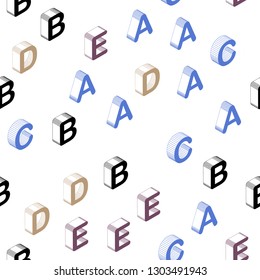 Light Blue, Yellow vector seamless pattern with 3D ABC symbols. Abstract illustration with colorful 3D latin alphabet. Template for business cards, websites.