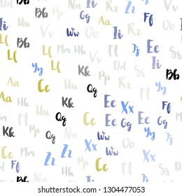 Light Blue, Yellow vector seamless template with isolated letters. Shining illustration with ABC symbols on abstract template. Pattern for design of fabric, wallpapers.