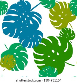 Light Blue, Yellow vector seamless doodle background with leaves. leaves on elegant natural pattern with gradient. Pattern for trendy fabric, wallpapers.