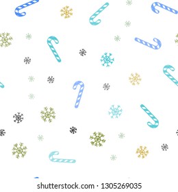 Light Blue, Yellow vector seamless background with tasty xmas sweets.