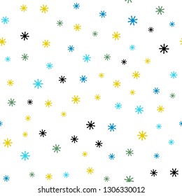 Light Blue, Yellow vector seamless template with ice snowflakes. Colorful snowflakes with gradient on abstract background. Design for wallpaper, fabric makers.