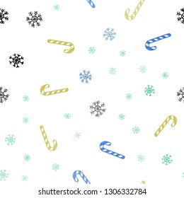 Light Blue, Yellow vector seamless pattern with delicious xmas candies.