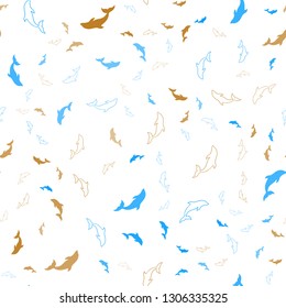 Light Blue, Yellow vector seamless backdrop with ocean dolphins. Modern abstract illustration with sea dolphins. Pattern for websites of animals.
