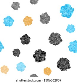Light Blue, Yellow vector seamless doodle template with flowers. An elegant bright illustration with flowers. Design for textile, fabric, wallpapers.