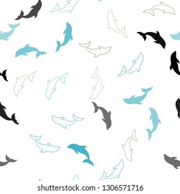 Light Blue, Yellow vector seamless background with dolphins. Modern abstract illustration with sea dolphins. Pattern for marine leaflets.