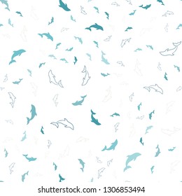 Light Blue, Yellow vector seamless backdrop with ocean dolphins. Modern abstract illustration with sea dolphins. Natural design for wallpapers.