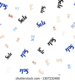 Light Blue, Yellow vector seamless template with 30, 50, 70% selling. Shining colorful illustration with isolated selling prices. Pattern for ads, posters, banners of sales.