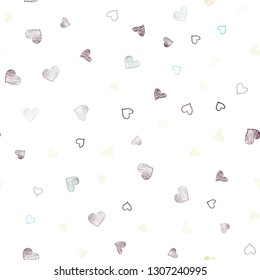 Light Blue, Yellow vector seamless texture with lovely hearts. Glitter abstract illustration with colorful hearts in romantic style. Template for Valentine's greeting postcards.