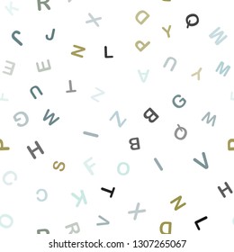 Light Blue, Yellow vector seamless background with signs of alphabet. Blurred design in simple style with signs of alphabet. Texture for window blinds, curtains.