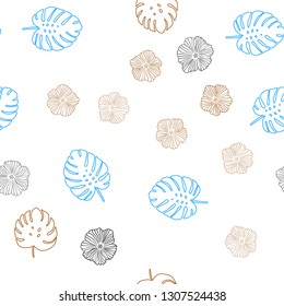 Light Blue, Yellow vector seamless elegant background with flowers, leaves. Brand new colored illustration with leaves and flowers. Pattern for design of fabric, wallpapers.