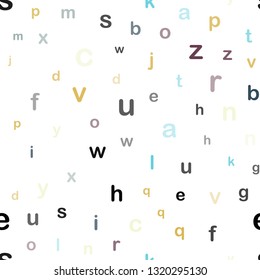 Light Blue, Yellow vector seamless background with signs of alphabet. Shining colorful illustration with isolated letters. Design for wallpaper, fabric makers.