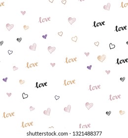 Light Blue, Yellow vector seamless pattern with phrase LOVE YOU, hearts. Illustration with phrase LOVE YOU, hearts for valentine's day. Template for business cards, websites.
