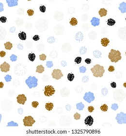 Light Blue, Yellow vector seamless abstract pattern with leaves, flowers. Doodle illustration of leaves and flowers in Origami style. Pattern for trendy fabric, wallpapers.