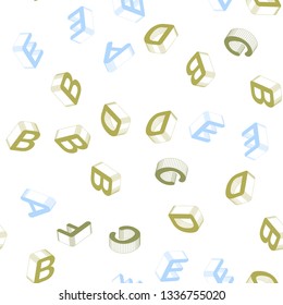Light Blue, Yellow vector seamless backdrop with 3D english symbols. Modern geometrical illustration with 3D ABC english symbols. Pattern for design of fabric, wallpapers.