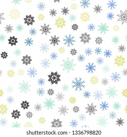 Light Blue, Yellow vector seamless cover with beautiful snowflakes. Modern geometrical abstract illustration with crystals of ice. Design for textile, fabric, wallpapers.