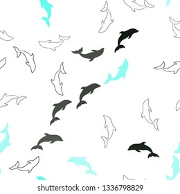Light Blue, Yellow vector seamless background with dolphins. Natural illustration with sea dolphins. Pattern for marine leaflets.
