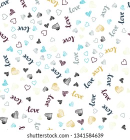 Light Blue, Yellow vector seamless pattern with phrase LOVE YOU, hearts. Illustration with phrase LOVE YOU, hearts for valentine's day. Design for wallpaper, fabric makers.