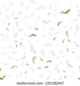Light Blue, Yellow vector seamless texture with dolphins. Shining illustration of colorful gradient sea dolphins. Template for natural magazines.