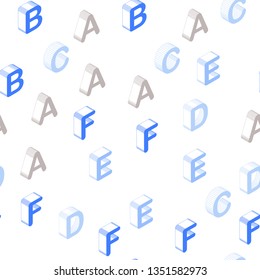 Light Blue, Yellow vector seamless template with 3D isolated letters. Colorful 3D alphabet signs with gradient on white background. Design for textile, fabric, wallpapers.