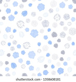 Light Blue, Yellow vector seamless natural artwork with leaves, flowers. Sketchy doodles on white background. Pattern for trendy fabric, wallpapers.