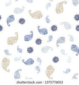 Light Blue, Yellow vector seamless natural backdrop with leaves and flowers. Brand new colored illustration with leaves and flowers. Template for business cards, websites.