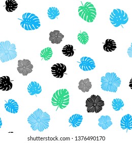 Light Blue, Yellow vector seamless elegant pattern with flowers, leaves. Leaves and flowers with gradient on white background. Pattern for trendy fabric, wallpapers.