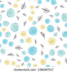 Light Blue, Yellow vector seamless elegant wallpaper with leaves and flowers. Decorative design in Indian style on white background. Pattern for design of fabric, wallpapers.