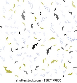 Light Blue, Yellow vector seamless texture with dolphins. Modern abstract illustration with sea dolphins. Template for natural magazines.
