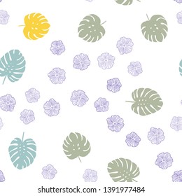 Light Blue, Yellow vector seamless elegant background with flowers, leaves. Colorful abstract illustration with leaves in doodle style. Texture for window blinds, curtains.