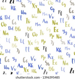 Light Blue, Yellow vector seamless texture with ABC characters. Colored alphabet signs with gradient on white background. Design for wallpaper, fabric makers.