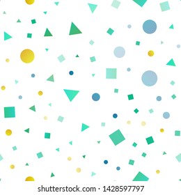 Light Blue, Yellow vector seamless template with crystals, circles, squares. Abstract gradient illustration with circles, triangles, cubes. Pattern for design of window blinds, curtains.