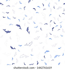 Light Blue, Yellow vector seamless template with dolphins. Shining illustration of colorful gradient sea dolphins. Pattern for websites of animals.