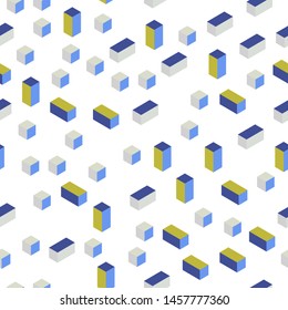 Light Blue, Yellow vector seamless, isometric pattern in square style. Illustration with set of colorful rectangles. Texture for window blinds, curtains.