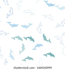 Light Blue, Yellow vector seamless template with dolphins. Decorative design in natural style with sea dolphins. Template for natural magazines.