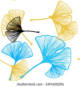 Light Blue, Yellow vector seamless doodle background with leaves. Doodle illustration of leaves in Origami style with gradient. Pattern for design of fabric, wallpapers.