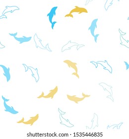 Light Blue, Yellow vector seamless texture with dolphins. Modern abstract illustration with sea dolphins. Pattern for websites of animals.