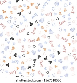 Light Blue, Yellow vector seamless backdrop with phrase LOVE YOU, hearts. Illustration with words of love, hearts in abstract style. Design for wallpaper, fabric makers.