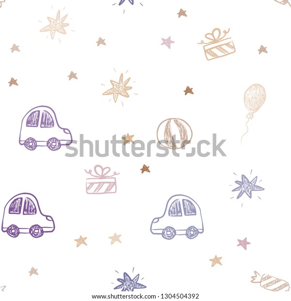 Light Blue, Yellow vector seamless
background in xmas style. Design in xmas style with a toy car,
baloon, candy, star, ball. Design for colorful
commercials.