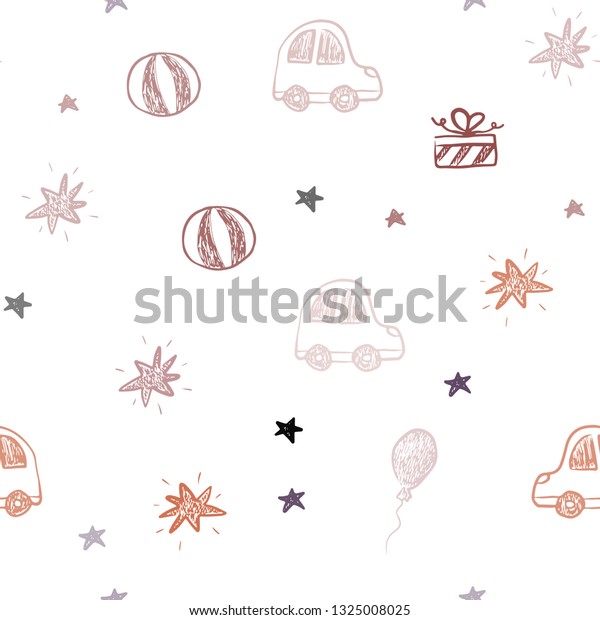 Light Blue, Yellow vector seamless\
backdrop in holiday style. Shining illustration with a toy car,\
baloon, candy, star, ball. Pattern for birthday\
gifts.