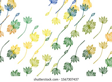 Light Blue, Yellow vector sketch layout. New colorful illustration in doodle style with leaves. The template for background of cell phones.