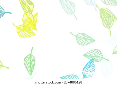 Light Blue, Yellow vector sketch layout. Glitter abstract illustration with leaves. Brand new design for your business.